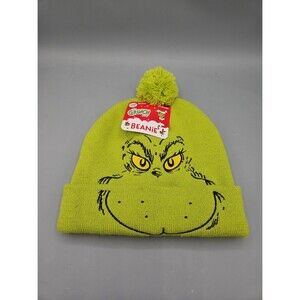 NWT Adult One Size Fits Most GRINCH BEANIE Pom Pom Ski Hat Cap NEW